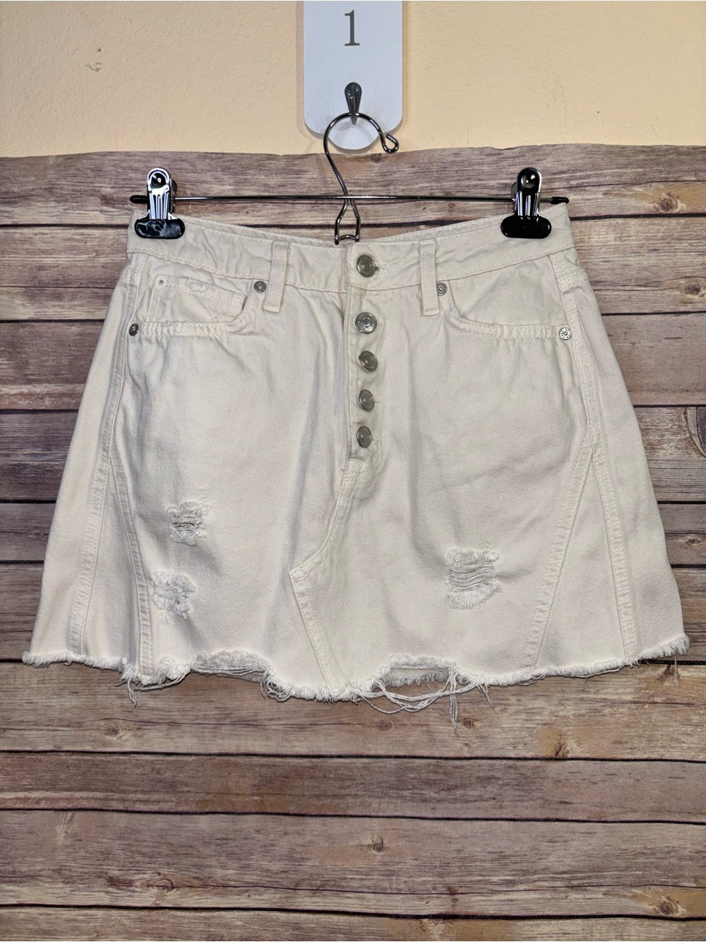 We The Free Denim Skirt 27 Ivory Free People Distressed